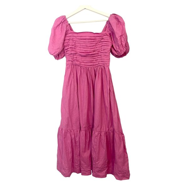 Abercrombie & Fitch Emerson Linen-Blend Puff Sleeve Midi Dress in Pink Sz Small - Picture 4 of 12